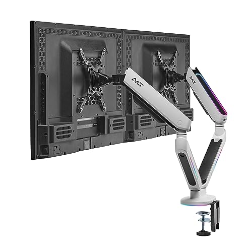 AVLT Dual 27”-43” RGB Gaming Monitor Arm Desk Mount Built-in 20 Lighting Modes Touch Button Control Fits Flat/Curved/Ultrawide Screen Height Swivel Tilt Rotation Adjustable Stand -White - color: White - Dual