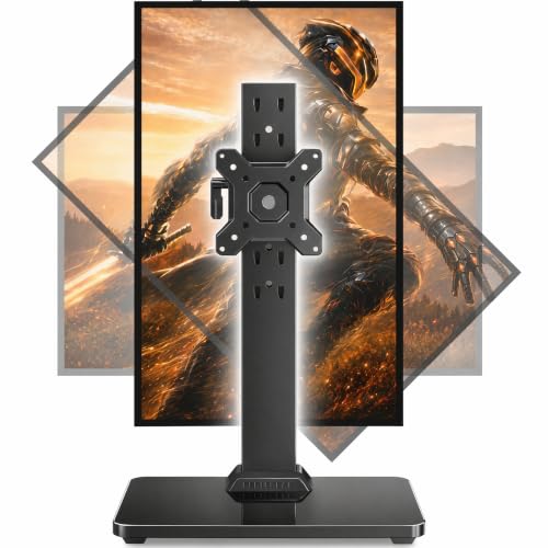 Perlegear Single Monitor Stand for 13-34 Inch Screens, Universal Small TV Stand with Swivel, Tilt, 360° Rotation and 5 Height Settings, Holds 44 lbs for Office, Max VESA 100x100mm, PGTVS29 - style: Single Monitor Stand