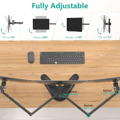 WALI Free Standing Triple Monitor Mount, Heavy Duty Triple Monitors Stand for 13-27 inch Screens, Adjustable 3 Monitor Arm Desk Mount with Swivel, Tilt, Rotation, Grommet Base (MF003N), Black - size: Triple, style: Steel Free Stand