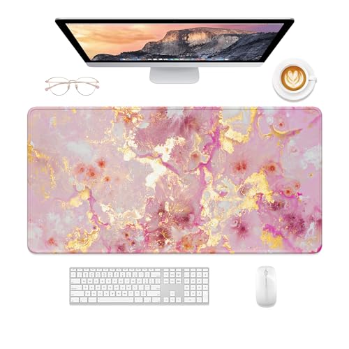 Desk Mat, 32" x 16" XXL Extended Large Gaming Mouse Pad, Desktop Decor Desk Pad, Cute Men Women Office Supplies and Accessories, XL Mouse Mat for Laptop & Keyboard, Pink Gold Marble - color: Pink Gold Marble, size: 32" x 16"