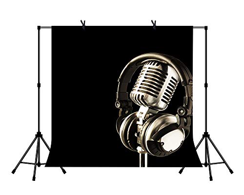 5x5ft Headphones Backdrop Black Photography Background for Adult's Party Decor Banner Photo Booth Studio Props BJAY11 - size: 5x5FT