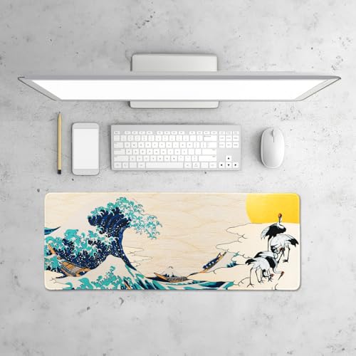 BELLEMOND Japanese Art Desk Mat | Large 31.5x11.8in Anime Mouse Pad for Keyboard & Mouse | Non-Slip Base, Water-Repellent | Original Japanese Design | Waves of Harmony - color: Waves of Harmony