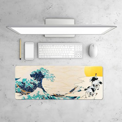 BELLEMOND Japanese Art Desk Mat | Large 31.5x11.8in Anime Mouse Pad for Keyboard & Mouse | Non-Slip Base, Water-Repellent | Original Japanese Design | Waves of Harmony - color: Waves of Harmony