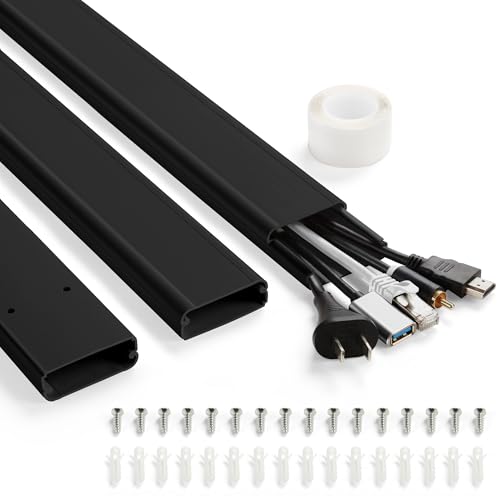 47in TV Cord Hider, YCLYC Cord Hider for Wall Mount TV, Large Cable Hider, Paintable Wire Covers for Cords, Cable Management Cord Organizer, Wire Hiders for TV on Wall 3*L15.7in W2in H0.7in, Black - color: Black, size: X-Large-47in