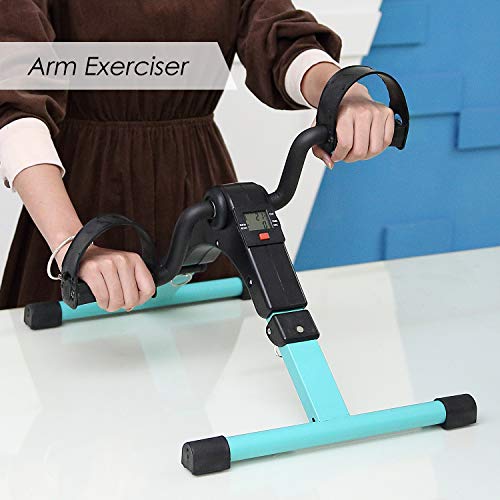 Folding Pedal Exerciser, Mini Under Desk Bike - Portable Foot Hand Cycle Peddler Machine Bicycle Exerciser for Arm Leg While Sitting - color: Green