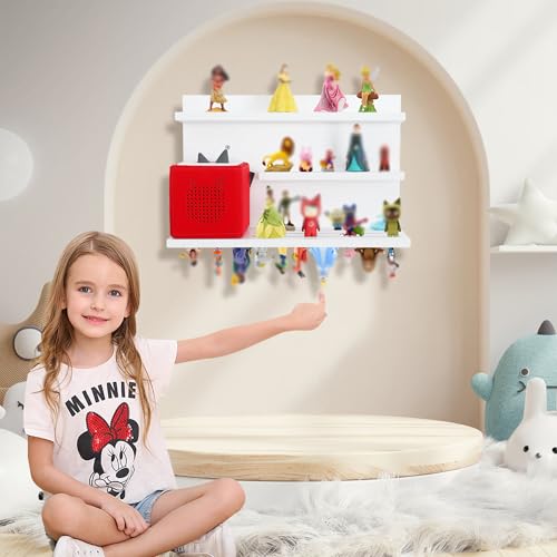 PHOENANCEE for Tonies Shelf Magnetic,for Toniebox Figures Storage Display Shelf 40-48 Character,Wall Floating Shelves Wooden,Compatible Charging Station for Children Kid's Room,Pine,3 Tier - color: White, size: 3-Tier