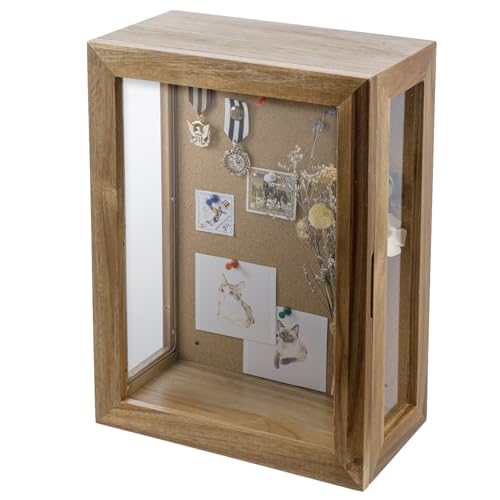 MyGift 11 x 15 Inch Wall Mounted Acacia Solid Wood Deep Shadow Box with Cork Back, Premium Clear Acrylic Viewing Panels, and Hinged Door with Magnetic Closure - color: Acacia