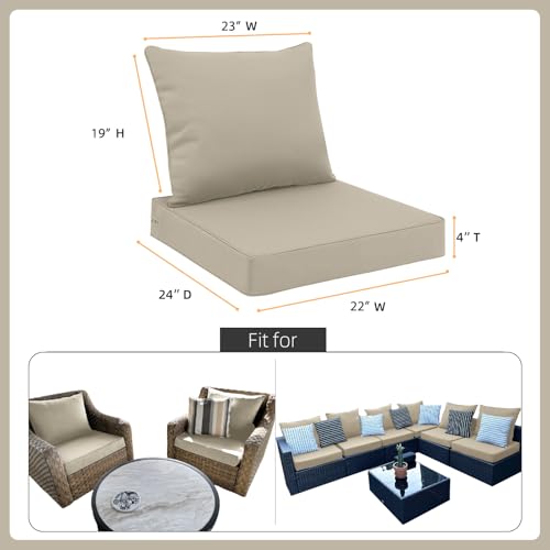 Favoyard Outdoor Seat Cushion Set 22 x 24 Inch Waterproof & Fade Resistant Patio Furniture Cushions with Removable Cover Deep Seat & Back Cushion with Tie Straps for Chair Sofa Couch - color: Beige, size: 22 x 24 Inch