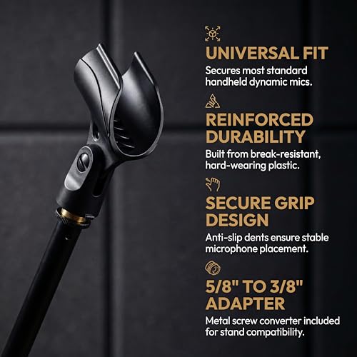 Universal Microphone Clip Holder with 5/8" Male to 3/8" Female Screw Adapter Suitable for Handheld Microphones, 4 Pack