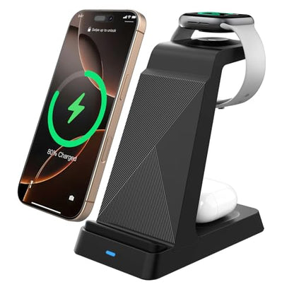 2026 3 in 1 Charging Station Fast Charging for iPhone,Wireless Charger for iPhone 17 16e 16 15 14 13 12 11 X Pro Max & Apple Watch - Wireless Charging Station for AirPods 4 3 2 Pro