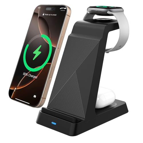 2026 3 in 1 Charging Station Fast Charging for iPhone,Wireless Charger for iPhone 17 16e 16 15 14 13 12 11 X Pro Max & Apple Watch - Wireless Charging Station for AirPods 4 3 2 Pro