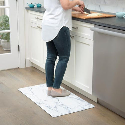 Home Dynamix Cozy Living Modern Marble Runner Anti-Fatigue Kitchen Mat, Non-Slip Floor Mat, Padded Standing Desk Mat, Grey/White, 17.5"x55" - color: Grey/White, size: 55"L x 17.5"W x 0.5"Th
