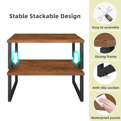 Simple Trending 2 Pack Monitor Stand Riser, Wood Desk Storage Organizer for Office Laptop, Computer, Antique Brown - size: 29"W x 9"D x 5.5"H