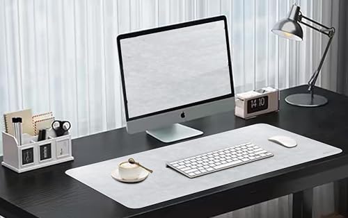 Soft Anti-Curl Faux PU Desk Mat 31.5"x15.7", Waterproof Heat Safe Non-Slip Vintage Desk Pad, Stitched Edge Wipeable Tear Resistant Desktop Protector for Work from Home Office (Light Grey) - color: Light Grey, size: 31.5"x15.7"