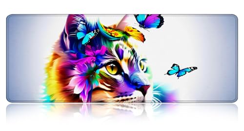 Large Gaming Mouse pad,Colorful Cat Anti Slip Rubber Base Mouse pad, Suitable for Computer, Laptop, Office Desk Accessories - color: Colorful Cat