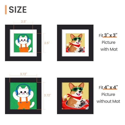 upsimples 4x4 Picture Frame, Display Pictures 3x3 with Mat or 4x4 Without, Wall Hanging Photo Frame, Black, 1 Pack - color: Black, size: 4x4