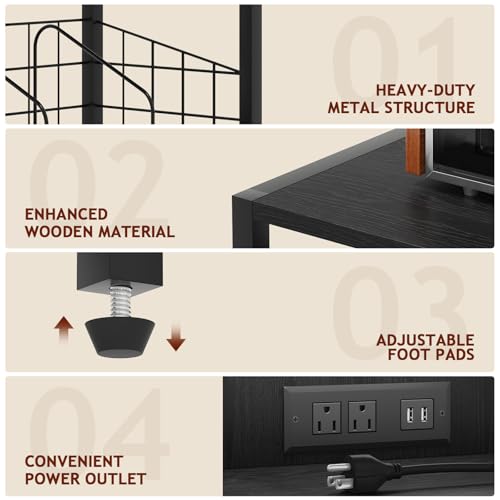 Homsorout Record Player Stand with Vinyl Storage - 5-Tier Turntable Table with Power Outlet, Adjustable Feet, Metal & Wood Cabinet - Console Organizer Display Shelf for Living Room, Apartment - style: Black With Socket