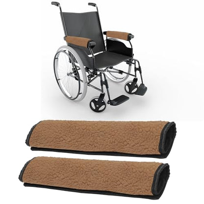 AHIER Wheelchair Armrest Pads, 2PCS Sheepskin Fleece Wheelchair Armrest Covers, Non Slip Arm Rest Cover Cushion pad for Wheelchairs (Brown) - color: Brown