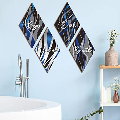FairySandy 4 Pcs Boho Bathroom Wall Decor 11.8 x 6.69 Inch Bohemian Restroom Wall Art Bathroom Rustic Decoration Farmhouse Minimalist Relax Soak Unwind Breathe Sign for Bedroom Living Room(Stripe) - style: Stripe