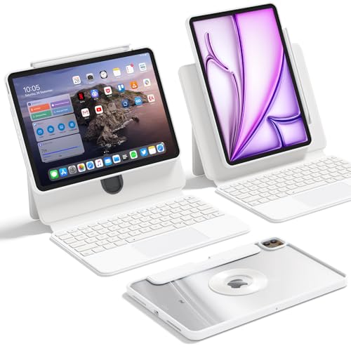 Keyboard Case for iPad Pro 13 Inch (M5 2025/M4 2024), Sliding Rail Height Adjustable, Multi-Touch Trackpad, 360° Rotatable, Magnetic Detachable Clear Back, Bluetooth, 7-Color Backlit,White - color: White, size: Pro 13" (M4/M5 2024-2025).