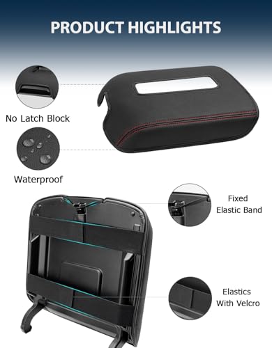 Center Console Armrest Cover for GMC Sierra & Chevrolet Silverado 2014-2018, Tahoe & Yukon & Suburban 2015-2020, Bucket Seat, Car Armrest Protector, Black Red Stitching - color: Black Red