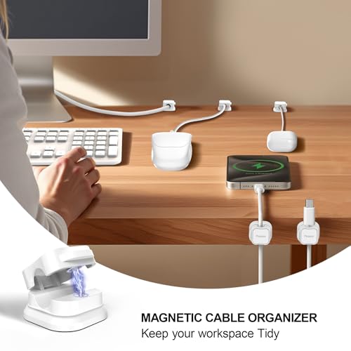 48 Pack Magnetic Cable Clip Organizer Cord Holder, Picozon Adhesive Cable Management, Wire Phone USB Charger Cable Holder, Keeper Organizer for Office Home Desktop Table - White - size: Pack of 48