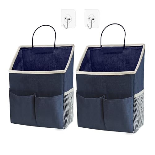 2pcs Wall Hanging Storage Bag,Wall Hanging Organizer Bags with Pockets, Wall Organizer Storage for Dormitory Bathroom Bedroom Kitchen(Navy Blue) - color: Navy Blue