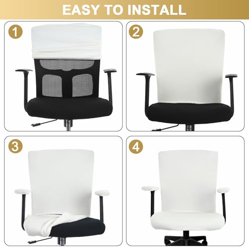 Tallew 4 Pcs Office Chair Covers Set Computer Universal Stretchable Protective Chair Seat Covers Desk Armrest Slipcovers Pads Office Cushion Backrest for Rotating (Cream,Lamb Fleece) - color: Cream