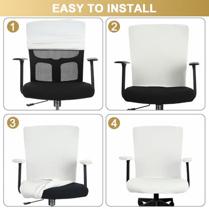 Tallew 4 Pcs Office Chair Covers Set Computer Universal Stretchable Protective Chair Seat Covers Desk Armrest Slipcovers Pads Office Cushion Backrest for Rotating (Cream,Lamb Fleece) - color: Cream