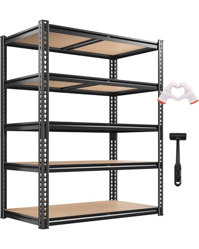CypBed Storage Shelves Heavy Duty Garage Shelving Unit Adjustable 2000LBS Metal Shelving 5 Tier Garage Storage Rack, Shelf for Basement/Warehouse/Pantry/Closet/Kitchen 35.54" W x 16" D x 72" H, Black - size: 72" H x 35.6" W x 16"D