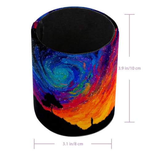 Blue and Red Abstract Sky Pen Holder Pencil Organizer for Desk, 3.1” x 3.1” x 3.9” Pencil Cup Office Supplies, Large Capacity Cute Pen and Makeup Brush Holder for Home, School, Desktop - color: Blue and Red Abstract Sky