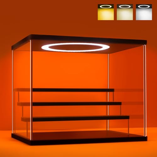 Acrylic Display Case with Adjustable LED Light, 4 Tier Clear Display Box Dustproof Showcase for Action Figures, Collectibles and Mini Toys, Assembly Display Cabinet(Black 12.5×9.5×10.4in) - color: Black, size: 4 Tier 12.5×9.5×10.5in