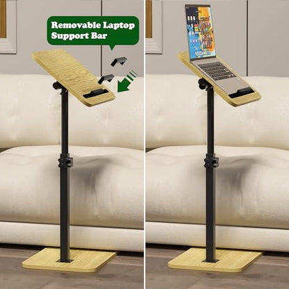 TV Tray Side Table for Sofa - 360° Swivel Adjustable Height Rotating Couch Table C Table End Table Laptop Desk with Phone & Tablet Slot, Perfect for Eating Working Reading, Fits Small Spaces - color: Natural