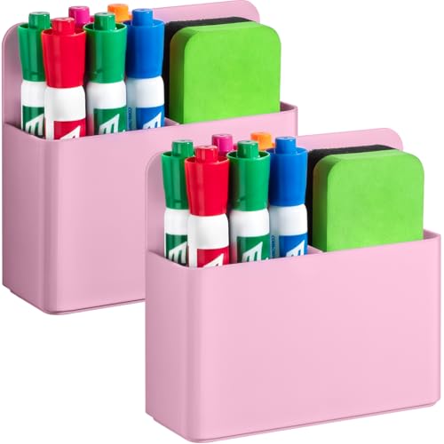 2 Pcs Magnetic Dry Erase Marker Holder for Whiteboard, Plastic Magnetic Pen Holder for Refrigerator Fridge, Magnet Pencil Cup for School Classroom, Locker Accessories, Pen Cup Organizer-Pink - color: Pink