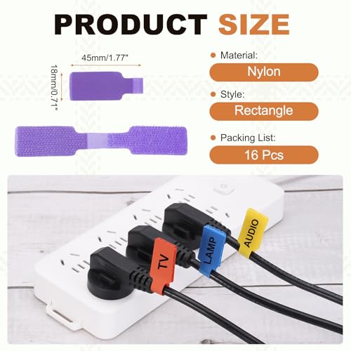 PATIKIL 16Pcs Cable Labels Tags, 1.8" Write on Wire Tags Cord Labels Hook Loop Rectangle Cable Ties for Electronics Organize Wire Classify Identification Management, Purple - color: Purple