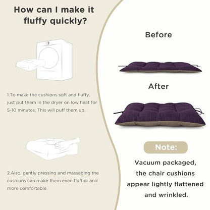 AddGrace Non-Slip Rocking Chair Cushion Extra Large Linen Thick Chair Pads Durable High Back Seat Cushions with Ties Set of 2 Purple - color: Purple