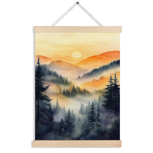 FITIE Misty Foggy Mountain Forest Canvas Wall Art Poster, Nature Room Decor, Retro Sunset Forest Landscape Scenic Wall Decor Prints for Home Bedroom Living Room, 12x16 Inches - color: Color-Mountain Lakeside Landscape 05