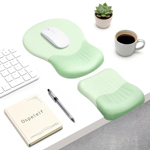 Ospelelf Mouse Pad with Wrist Rest Set Foam L-Shaped Desk Elbow Pad Ergonomic Desk Edge Cushion Anti-Slip Rubber Bottom Office Women Desk Accessories for Computer, Laptop and Gaming, Light Green - color: Light Green