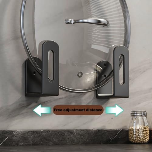 Pot Lid Rack, Wall Mounted 304 Stainless Steel Pan Lid Organizer Holder, Self Adhesive, Kitchen Cooking Utensil Tool (Black) - color: Black