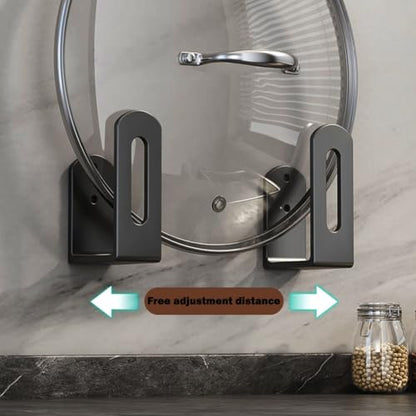Pot Lid Rack, Wall Mounted 304 Stainless Steel Pan Lid Organizer Holder, Self Adhesive, Kitchen Cooking Utensil Tool (Black) - color: Black