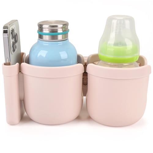 Accmor Stroller Cup Holder with Phone Holder, Bike Cup Holder, Universal Cup Holder for Uppababy Nuna Doona Strollers, 2-in-1 Cup Holder for Walker, Wheelchair, Scooter - color: Double Holder-All Crystal Pink