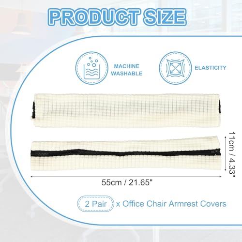 PATIKIL 22x4.3 in Office Chair Armrest Covers, 2 Pair Office Chair Arm Covers Long Computer Chairs Arm Rest Cover with Zipper Removable Rest Slipcover Hand Rest Protector, Natural White - color: Natural White, size: 22"