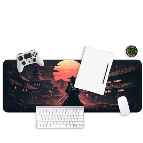 MAY FLOWER Gaming Mouse pad, Large Laptop Mousepad, Full Keyboard Mat, Long Computer Mouse Mat for Home and Office, Anti-Slip Rubber Base, 31.5 x 11.8 Inches (Samurai) - color: Samurai