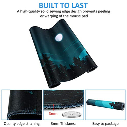 iCasso Extended Gaming Mouse Pad (35.4x15.7 in), Large 3mm Non-Slip Rubber Base Mousepad with Stitched Edges, Waterproof Keyboard Mouse Mat Desk Pad for Work, Game, Office, Home - Silent Night - color: Silent Night