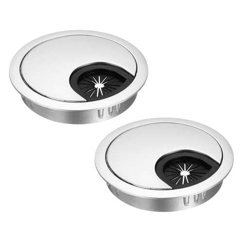 MECCANIXITY 2 Pcs Desk Grommet 2.4 Inch, Zinc Alloy Round Desk Hole Cover Wire Cable Cord Organizer for Home Office Computer Table Cables, 60mm, Dark Silver - color: Dark Silver, size: 2.4 Inch/60mm
