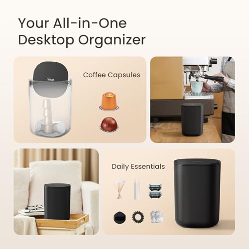Cesun Mini Desktop Trash Can with Swing Lid, 0.4 Gallon Small Desk Trash Can, Countertop Wastebasket, Modern Tiny Tabletop Bin for Home Office, Makeup Area, or Car Interior (Black) - color: Black