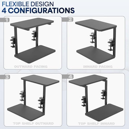 VIVO Clamp-on 16 inch Flexible 2-Tier Shelving Unit for Table Accessories, Gaming Devices, and More, 4 Configuration Options, Desktop Organizer, Black, DESK-SHELF2CS