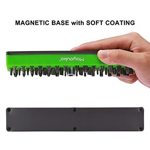 Mayouko 1/4" Magnetic Hex Bit Holder Rack Organizer, 43 Holes, 1/4-Inch Drill Bit Holder, Green, 2 Racks, Magnetic Bit Holder with Magnet Base for Screwdriver Bits - color: Green-2packs