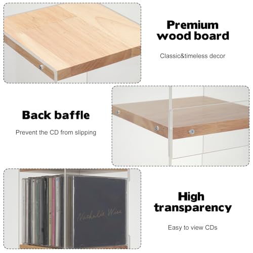 Rainmae CD Holder Desk Rack Organizer, Wooden CD Holder Stand, CD Storage Rack, Game Disc Display CD Organizer Desk Stand Protection Storage Cube, Fit for Theatre Room Collectibles Holds 24 CD Case - size: S