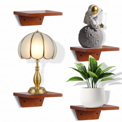 PHOENANCEE Small Floating Shelves,Speaker Shelf,Trapezoid Wall Shelf for Table Lamp Plants Display,Decorative Wood Ledges Chic for Living Room,Bedroom,Kitchen,Office,Pine,8x6 Inch,4 Pack,Light Walnut - color: Light Walnut, size: Set of 4